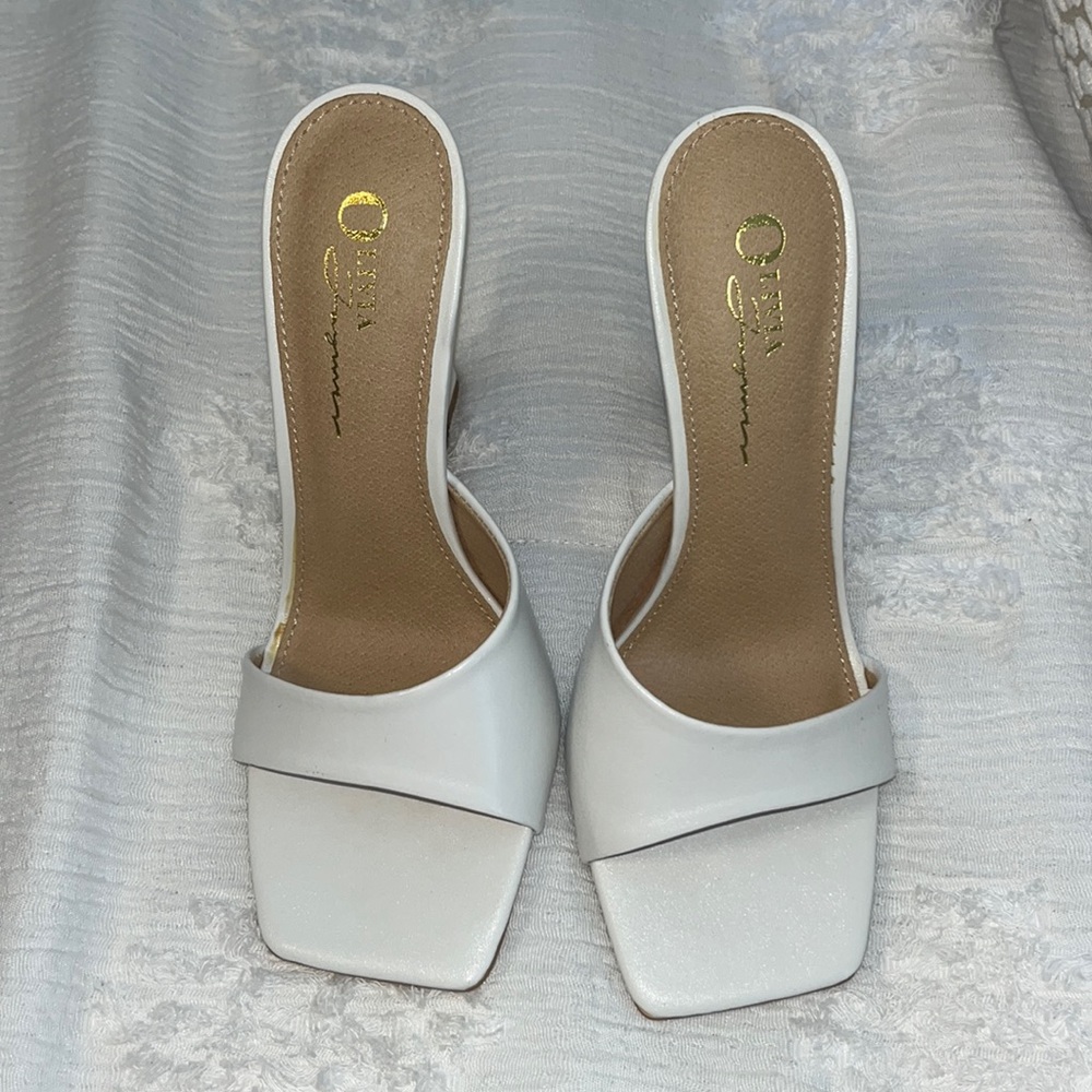 White sandal heels